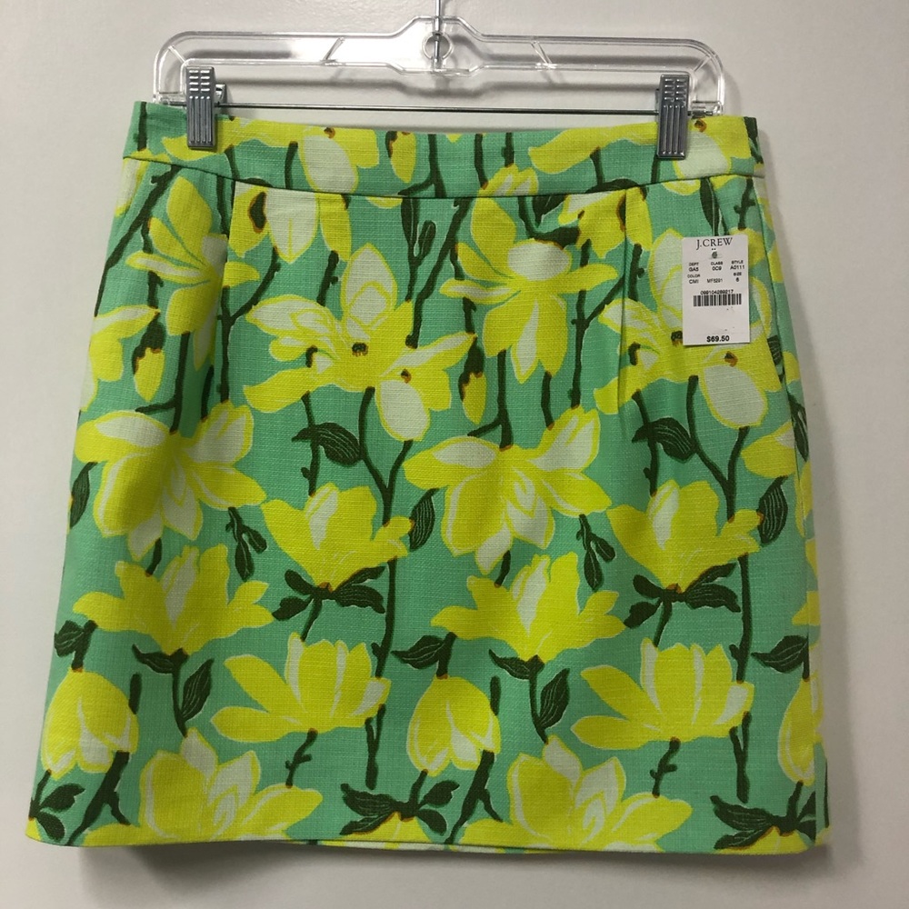 J.Crew factory cotton basket weave yellow floral mini skirt size 6 NWT preppy